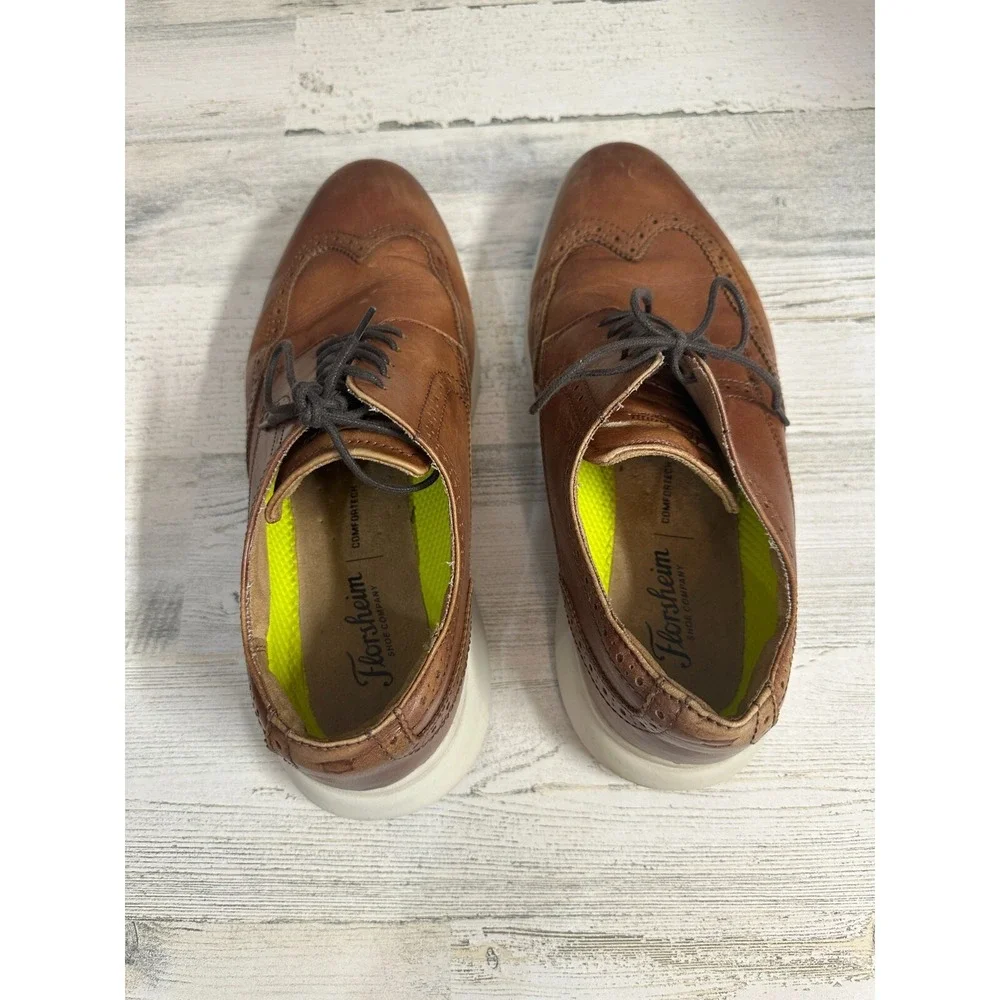 Florsheim Mens Leather Sneakers Size 10W Comfortech Oxford Lace Up WingTip Shoes